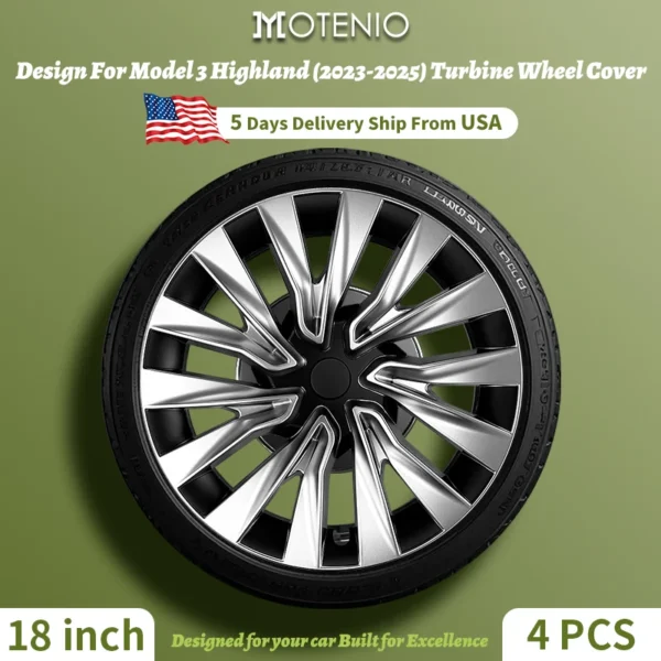 4PCS for Model 3 Highland 2023-2025 Wheel Cap 18 Inch Turbine Automobile Hubcap Hub Cap Performance Replacement Design for Tesla