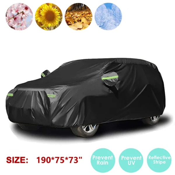 190*75*73in Black Full SUV Car Cover Waterproof Sun-Resistant Dust-proof UV Resistant Outdoor Auto Protection Cover