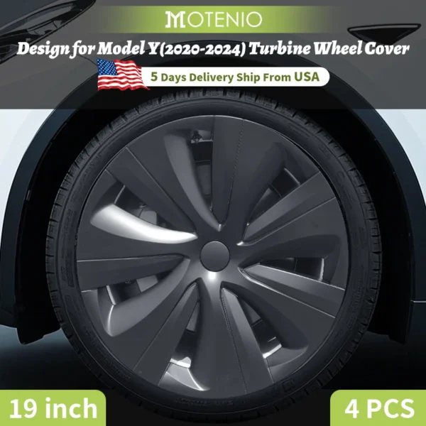 4PCS Hub Cap Design for Tesla Model Y 2020-2024 Wheel Cover 19inch Hurricane Hubcaps Automobile Replacement Full Rim Accessories